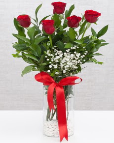 cam vazo içerisinde 5 adet kırmızı gül  Sinop çiçek servisi , çiçekçi adresleri 