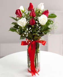 5 kırmızı 4 beyaz gül vazoda  Sinop çiçek servisi , çiçekçi adresleri 