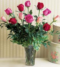  Sinop İnternetten çiçek siparişi  12 adet karisik renkte gül cam yada mika vazoda